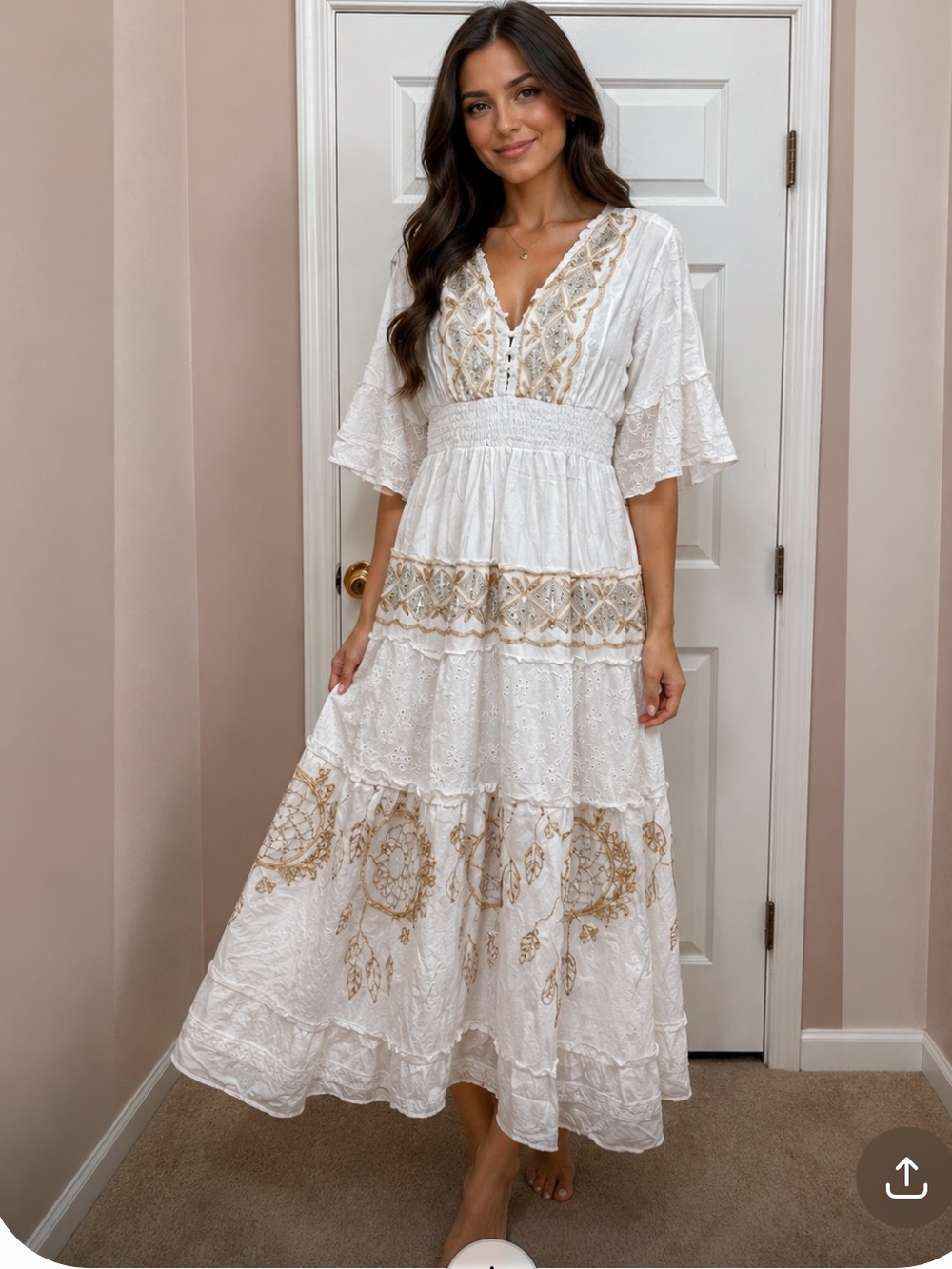 Me 2 magic White and Gold Embroidered crochet Dress